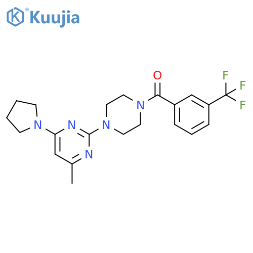 4-methyl-6-(pyrrolidin-1-yl)-2-{4-3-(trifluoromethyl)benzoylpiperazin-1-yl}pyrimidine structure