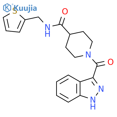 1-(1H-indazole-3-carbonyl)-N-(thiophen-2-yl)methylpiperidine-4-carboxamide structure