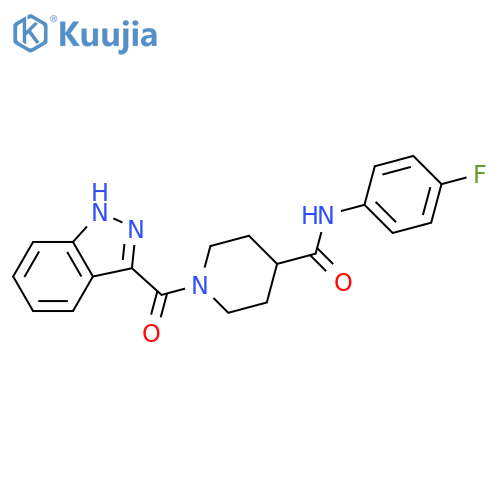 N-(4-fluorophenyl)-1-(1H-indazole-3-carbonyl)piperidine-4-carboxamide structure
