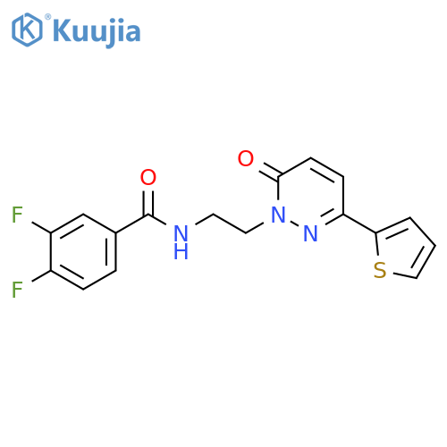 3,4-difluoro-N-{2-6-oxo-3-(thiophen-2-yl)-1,6-dihydropyridazin-1-ylethyl}benzamide structure