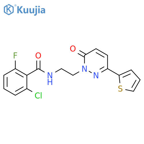 2-chloro-6-fluoro-N-{2-6-oxo-3-(thiophen-2-yl)-1,6-dihydropyridazin-1-ylethyl}benzamide structure