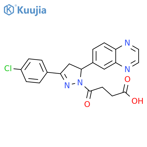 4-3-(4-chlorophenyl)-5-(quinoxalin-6-yl)-4,5-dihydro-1H-pyrazol-1-yl-4-oxobutanoic acid structure