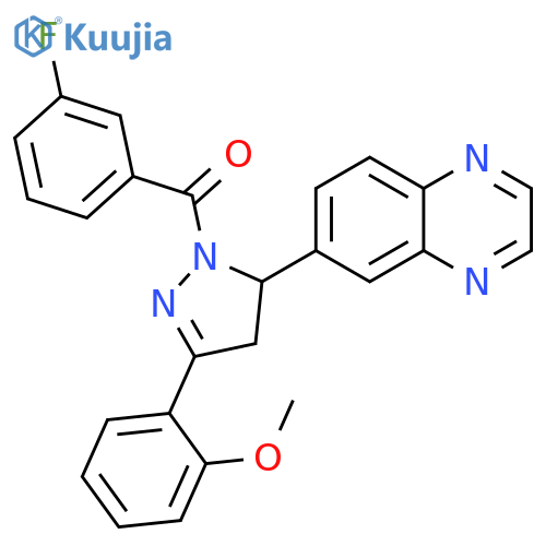 6-1-(3-fluorobenzoyl)-3-(2-methoxyphenyl)-4,5-dihydro-1H-pyrazol-5-ylquinoxaline structure