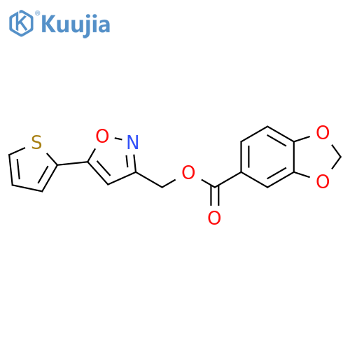 (5-thiophen-2-yl-1,2-oxazol-3-yl)methyl 1,3-benzodioxole-5-carboxylate structure