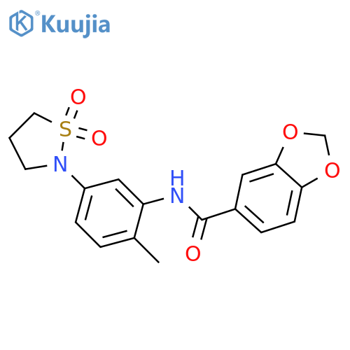 N-5-(1,1-dioxo-1lambda6,2-thiazolidin-2-yl)-2-methylphenyl-2H-1,3-benzodioxole-5-carboxamide structure