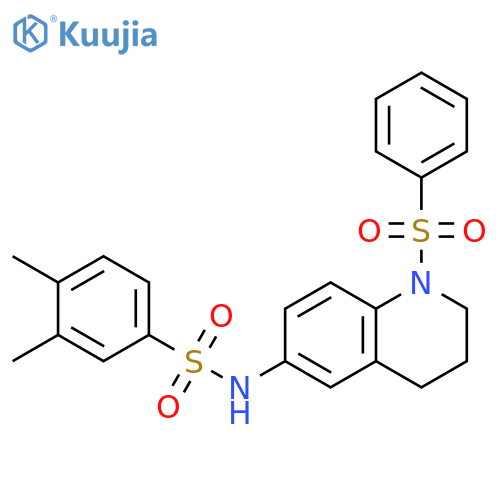 N-1-(benzenesulfonyl)-1,2,3,4-tetrahydroquinolin-6-yl-3,4-dimethylbenzene-1-sulfonamide structure