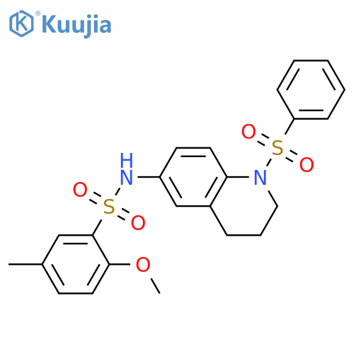 N-1-(benzenesulfonyl)-1,2,3,4-tetrahydroquinolin-6-yl-2-methoxy-5-methylbenzene-1-sulfonamide structure