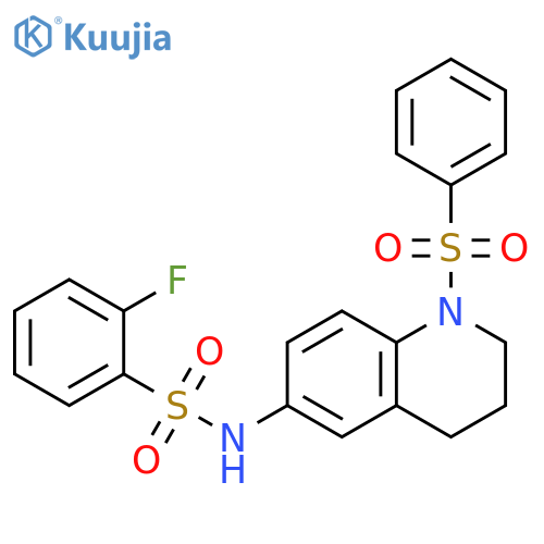 N-1-(benzenesulfonyl)-1,2,3,4-tetrahydroquinolin-6-yl-2-fluorobenzene-1-sulfonamide structure