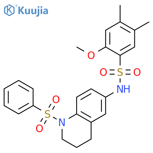 N-1-(benzenesulfonyl)-1,2,3,4-tetrahydroquinolin-6-yl-2-methoxy-4,5-dimethylbenzene-1-sulfonamide structure
