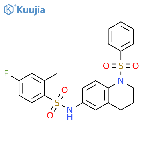 N-1-(benzenesulfonyl)-1,2,3,4-tetrahydroquinolin-6-yl-4-fluoro-2-methylbenzene-1-sulfonamide structure