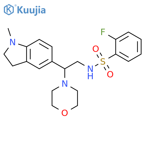 2-fluoro-N-2-(1-methyl-2,3-dihydro-1H-indol-5-yl)-2-(morpholin-4-yl)ethylbenzene-1-sulfonamide structure