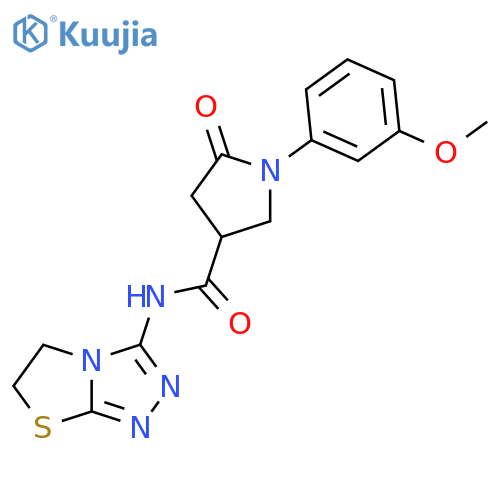 1-(3-methoxyphenyl)-5-oxo-N-{5H,6H-1,2,4triazolo3,4-b1,3thiazol-3-yl}pyrrolidine-3-carboxamide structure