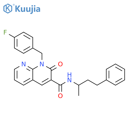1-(4-fluorophenyl)methyl-2-oxo-N-(4-phenylbutan-2-yl)-1,2-dihydro-1,8-naphthyridine-3-carboxamide structure