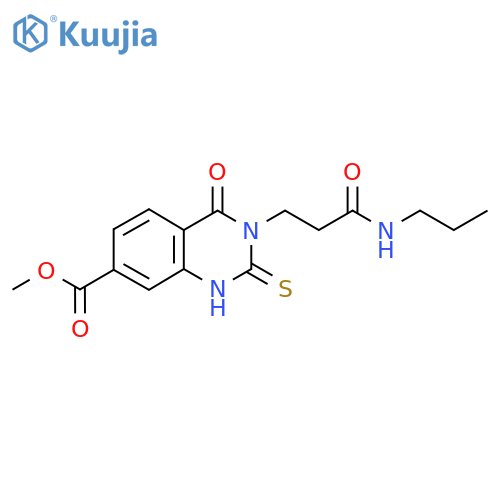 methyl 4-oxo-3-2-(propylcarbamoyl)ethyl-2-sulfanylidene-1,2,3,4-tetrahydroquinazoline-7-carboxylate structure