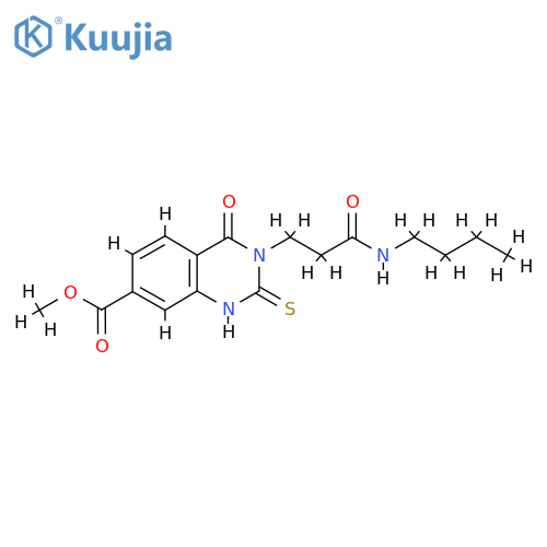 methyl 3-2-(butylcarbamoyl)ethyl-4-oxo-2-sulfanylidene-1,2,3,4-tetrahydroquinazoline-7-carboxylate structure