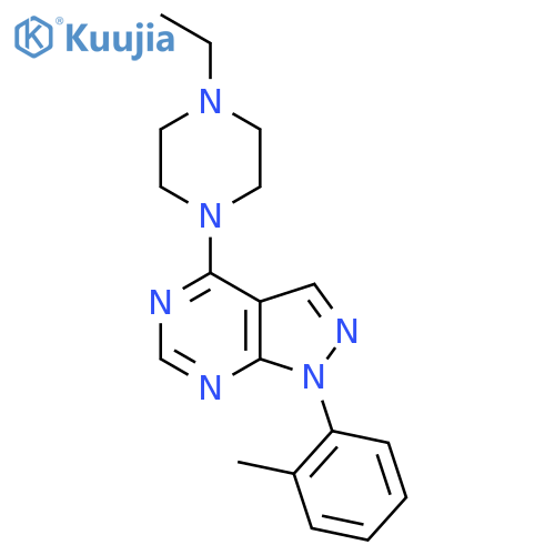 1-ethyl-4-1-(2-methylphenyl)-1H-pyrazolo3,4-dpyrimidin-4-ylpiperazine structure