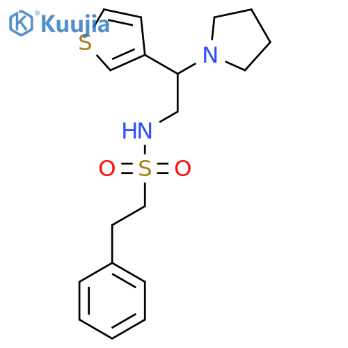 2-phenyl-N-2-(pyrrolidin-1-yl)-2-(thiophen-3-yl)ethylethane-1-sulfonamide structure