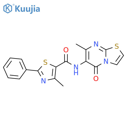 4-methyl-N-{7-methyl-5-oxo-5H-1,3thiazolo3,2-apyrimidin-6-yl}-2-phenyl-1,3-thiazole-5-carboxamide structure