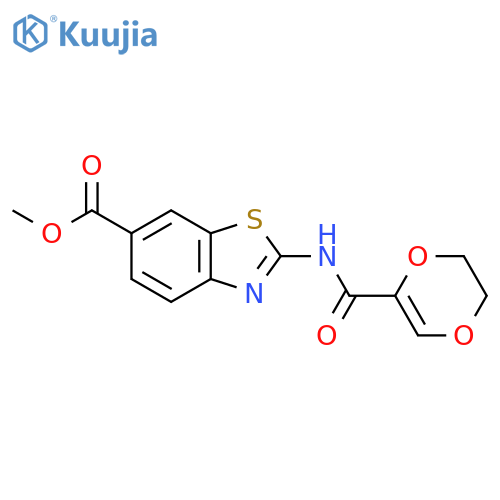 methyl 2-(5,6-dihydro-1,4-dioxine-2-amido)-1,3-benzothiazole-6-carboxylate structure