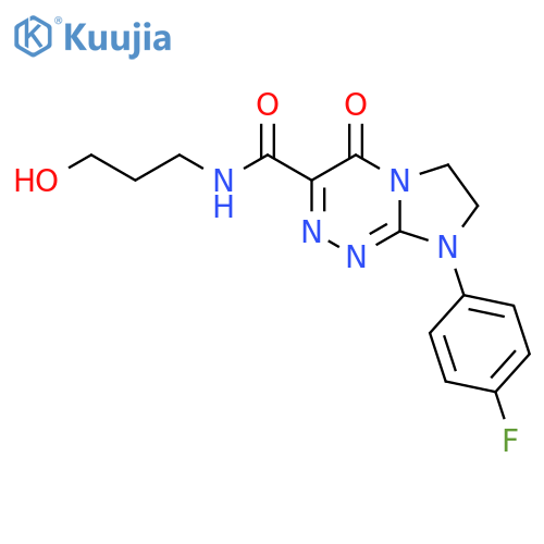 8-(4-fluorophenyl)-N-(3-hydroxypropyl)-4-oxo-4H,6H,7H,8H-imidazo2,1-c1,2,4triazine-3-carboxamide structure