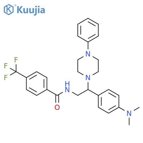 N-{2-4-(dimethylamino)phenyl-2-(4-phenylpiperazin-1-yl)ethyl}-4-(trifluoromethyl)benzamide structure