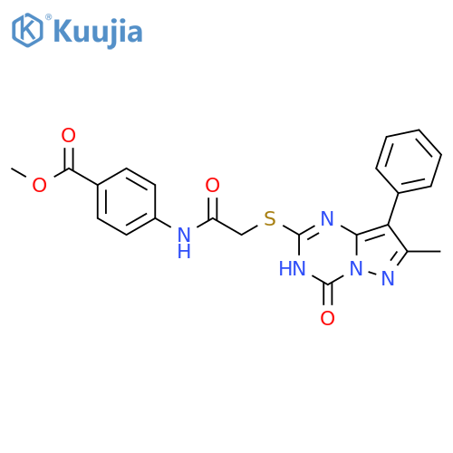 methyl 4-2-({7-methyl-4-oxo-8-phenyl-3H,4H-pyrazolo1,5-a1,3,5triazin-2-yl}sulfanyl)acetamidobenzoate structure