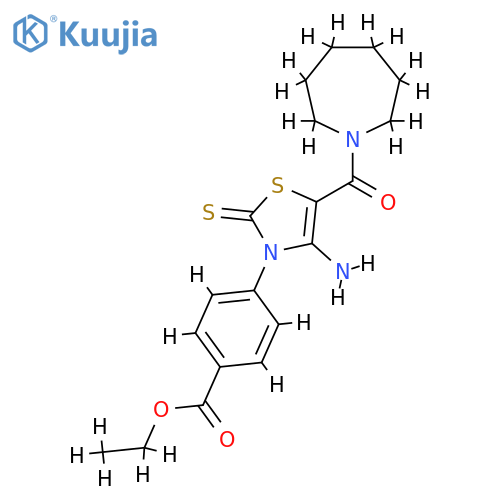 ethyl 4-4-amino-5-(azepane-1-carbonyl)-2-sulfanylidene-2,3-dihydro-1,3-thiazol-3-ylbenzoate structure