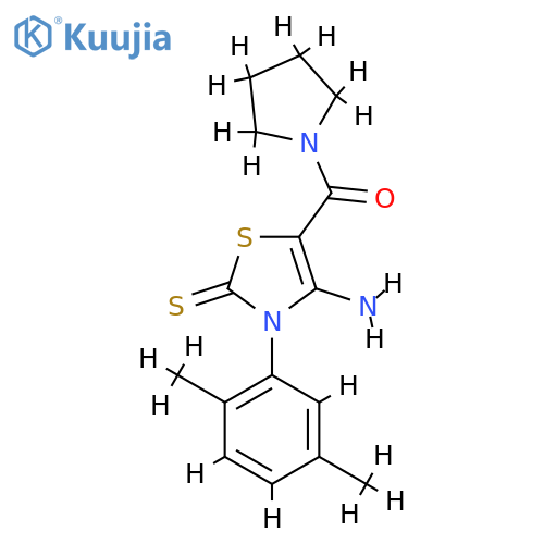 4-amino-3-(2,5-dimethylphenyl)-5-(pyrrolidine-1-carbonyl)-2,3-dihydro-1,3-thiazole-2-thione structure