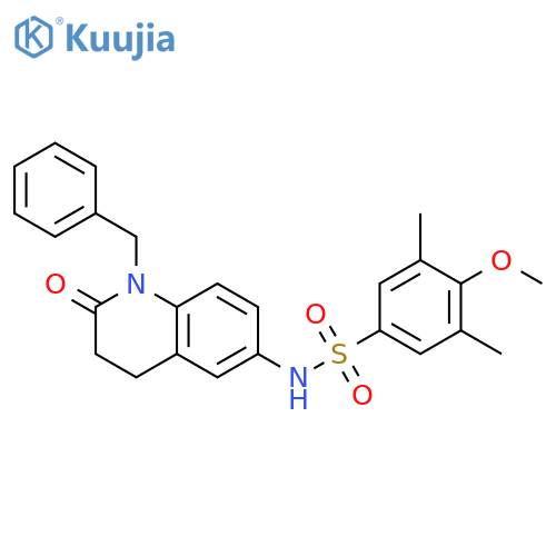 N-(1-benzyl-2-oxo-1,2,3,4-tetrahydroquinolin-6-yl)-4-methoxy-3,5-dimethylbenzene-1-sulfonamide structure
