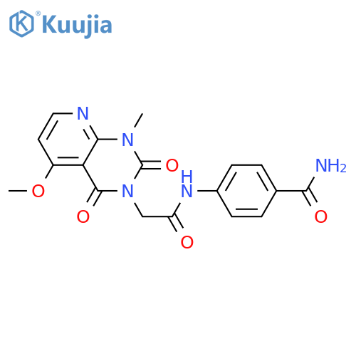 4-(2-{5-methoxy-1-methyl-2,4-dioxo-1H,2H,3H,4H-pyrido2,3-dpyrimidin-3-yl}acetamido)benzamide structure