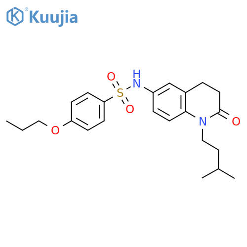 N-1-(3-methylbutyl)-2-oxo-1,2,3,4-tetrahydroquinolin-6-yl-4-propoxybenzene-1-sulfonamide structure