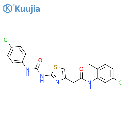 N-(5-chloro-2-methylphenyl)-2-(2-{(4-chlorophenyl)carbamoylamino}-1,3-thiazol-4-yl)acetamide structure