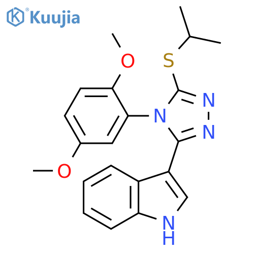 3-4-(2,5-dimethoxyphenyl)-5-(propan-2-ylsulfanyl)-4H-1,2,4-triazol-3-yl-1H-indole structure