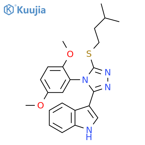 3-4-(2,5-dimethoxyphenyl)-5-(3-methylbutyl)sulfanyl-4H-1,2,4-triazol-3-yl-1H-indole structure