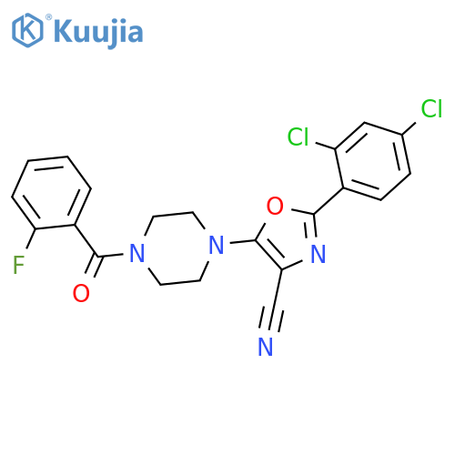2-(2,4-dichlorophenyl)-5-4-(2-fluorobenzoyl)piperazin-1-yl-1,3-oxazole-4-carbonitrile structure
