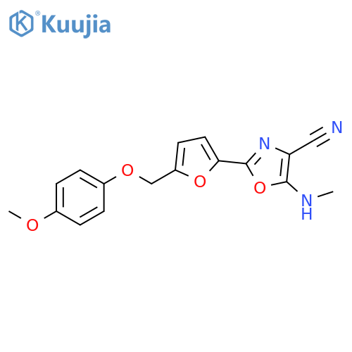 2-{5-(4-methoxyphenoxy)methylfuran-2-yl}-5-(methylamino)-1,3-oxazole-4-carbonitrile structure