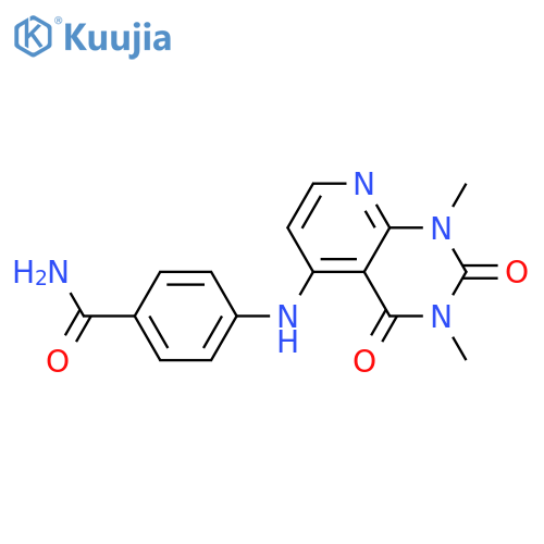 4-({1,3-dimethyl-2,4-dioxo-1H,2H,3H,4H-pyrido2,3-dpyrimidin-5-yl}amino)benzamide structure