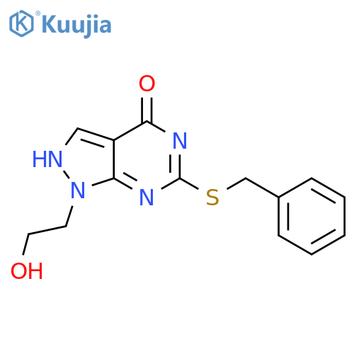 6-(benzylsulfanyl)-1-(2-hydroxyethyl)-1H,4H,5H-pyrazolo3,4-dpyrimidin-4-one structure