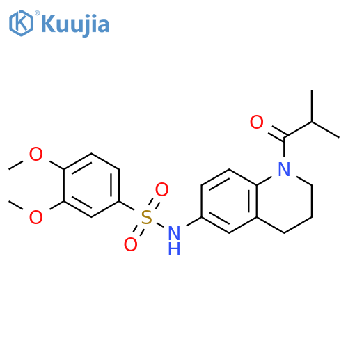 3,4-dimethoxy-N-1-(2-methylpropanoyl)-1,2,3,4-tetrahydroquinolin-6-ylbenzene-1-sulfonamide structure