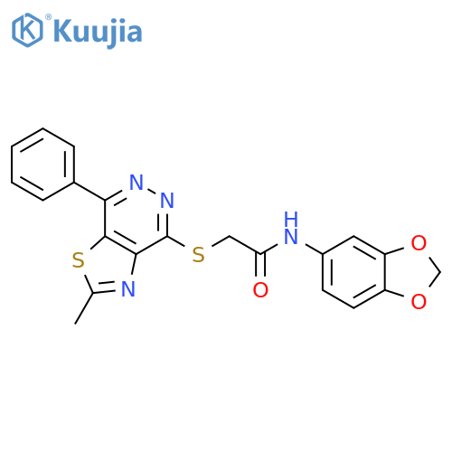N-(2H-1,3-benzodioxol-5-yl)-2-({2-methyl-7-phenyl-1,3thiazolo4,5-dpyridazin-4-yl}sulfanyl)acetamide structure