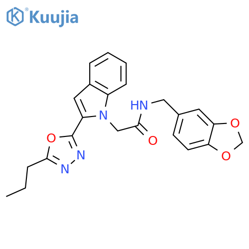 N-(2H-1,3-benzodioxol-5-yl)methyl-2-2-(5-propyl-1,3,4-oxadiazol-2-yl)-1H-indol-1-ylacetamide structure