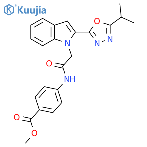 methyl 4-(2-{2-5-(propan-2-yl)-1,3,4-oxadiazol-2-yl-1H-indol-1-yl}acetamido)benzoate structure