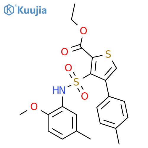 ethyl 3-(2-methoxy-5-methylphenyl)sulfamoyl-4-(4-methylphenyl)thiophene-2-carboxylate structure