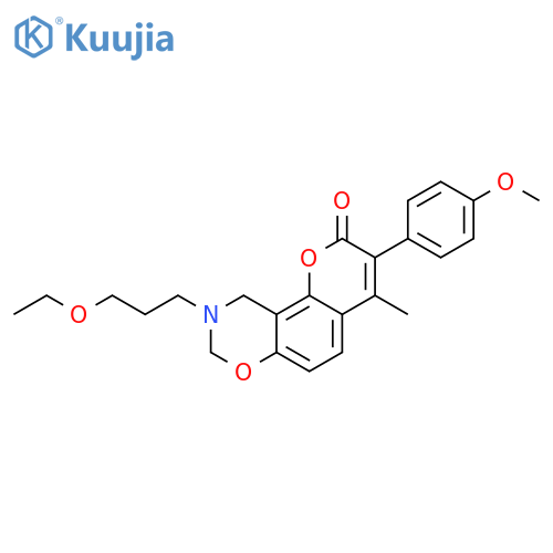 9-(3-ethoxypropyl)-3-(4-methoxyphenyl)-4-methyl-2H,8H,9H,10H-chromeno8,7-e1,3oxazin-2-one structure