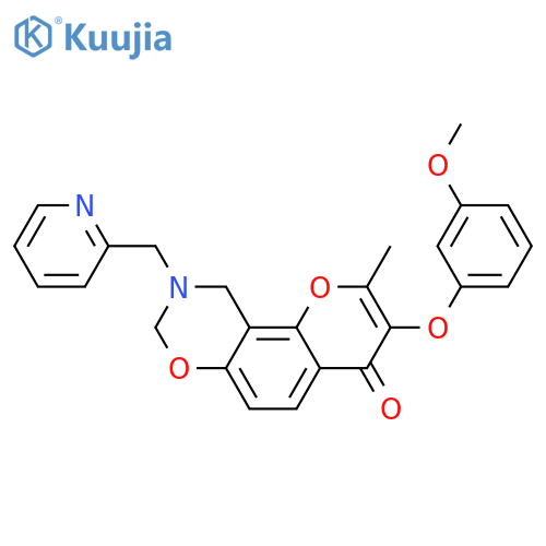 3-(3-methoxyphenoxy)-2-methyl-9-(pyridin-2-yl)methyl-4H,8H,9H,10H-chromeno8,7-e1,3oxazin-4-one structure