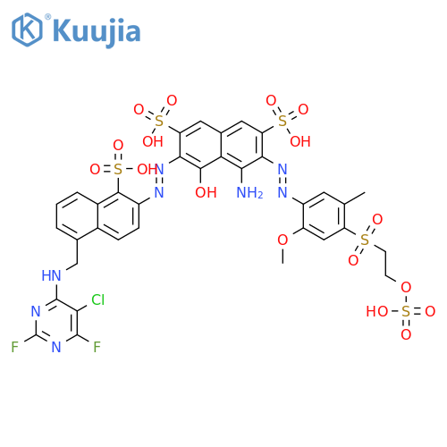 2,7-Naphthalenedisulfonic acid, 4-amino-6-[2-[5-[[(5-chloro-2,6-difluoro-4-pyrimidinyl)amino]methyl]-1-sulfo-2-naphthalenyl]diazenyl]-5-hydroxy-3-[2-[2-methoxy-5-methyl-4-[[2-(sulfooxy)ethyl]sulfonyl]phenyl]diazenyl]- structure