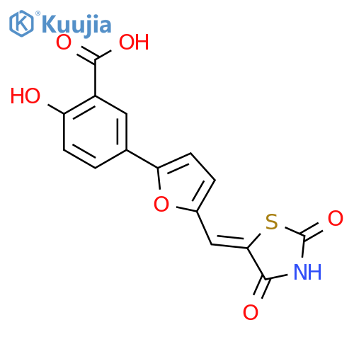 5-(5-{(5Z)-2,4-dioxo-1,3-thiazolidin-5-ylidenemethyl}furan-2-yl)-2-hydroxybenzoic acid structure