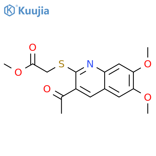 Acetic acid, [(3-acetyl-6,7-dimethoxy-2-quinolinyl)thio]-, methyl ester structure