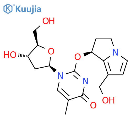 1-(2-deoxy-beta-D-erythro-pentofuranosyl)-2-{[(1S)-7-(hydroxymethyl)-2,3-dihydro-1H-pyrrolizin-1-yl]oxy}-5-methylpyrimidin-4(1H)-one structure