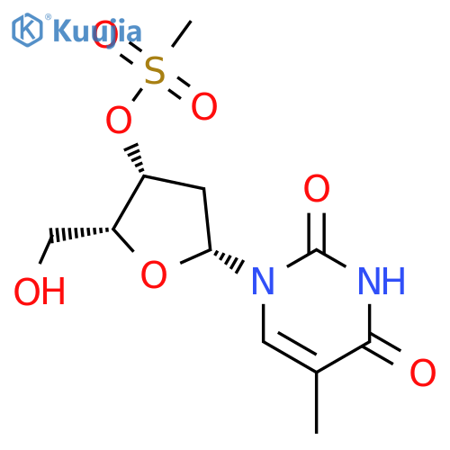 1-[2-deoxy-3-O-(methylsulfonyl)-beta-D-threo-pentofuranosyl]-5-methylpyrimidine-2,4(1H,3H)-dione structure